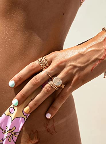 POTESSA 18K Gold Plated Open Rings for Women Wide Band Link Chain Ring Simple Stacking Finger Jewelry Size #4 - #9 - color: 2 - Mariner Ring