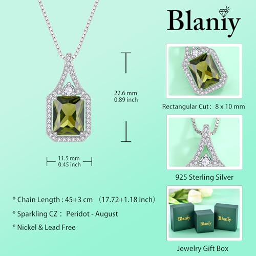 Created Gemstone Necklace 925 Sterling Silver Halo Rectangular Pendant Birthstone Necklaces Jewelry Gifts for Women - color: 08 August - Peridot