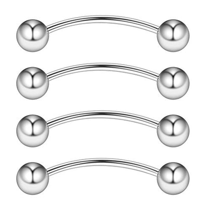 316L Surgical Steel Curved Barbell Snake Eyes Tongue Ring Piercing 16G 14G 4-16PCS - style: 16G 5/8" (16mm)