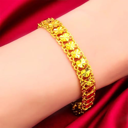 Vintage Gold Plated Heart Link Bracelet for Women Double Layer Hollow Band Heart Chain Fashion Jewelry