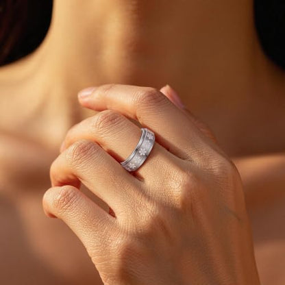 Fidget Anxiety Spinner Rings for Women | 14K Gold Silver Plated, 8mm Thick Stainless Steel Band Ring, Statement Cross Flower Spinning Rings, Jewelry Gifts, Size 6-10 - color: Silver-Flower