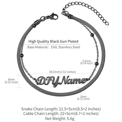 ChainsHouse Double Layer Anklet Bracelet for Women,Adjustable Chain Anklets Stackable Dainty Anklets,Stainless Steel/Gold Plated/Black Ankle Jewelry Gifts - color: C-Black-Snake Chain