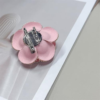 Dainty Crystal Camellia Flower Brooch Pin for Women Rhinestone Fabric 3D Floral Blossom Brooches Lapel Hair Pins Elegant Wedding Anniversary Dress Accessories Jewelry Gift 6.5cm/2.5in - color: Pink