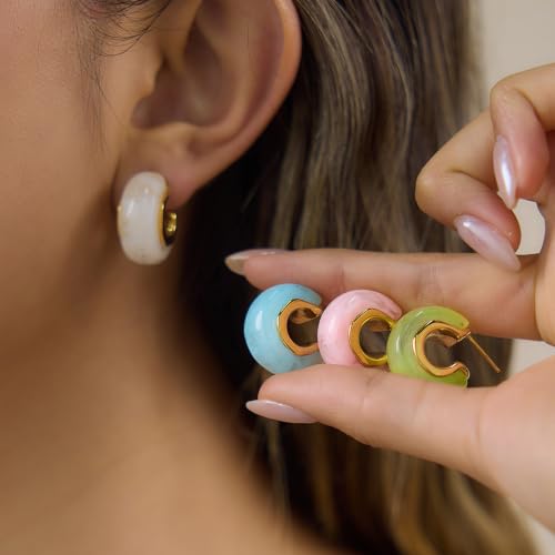 Chunky Hoop Earrings for Women, Lightweight Statement Daily Wear Gifts - color: White C