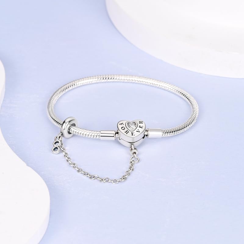KUNSIR 925 Sterling Silver Snake Chain Bracelet with Safety Chain Charm Bracelets for Women Teen - style: KJB026