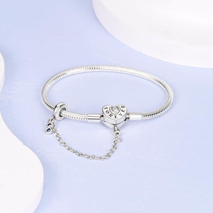 KUNSIR 925 Sterling Silver Snake Chain Bracelet with Safety Chain Charm Bracelets for Women Teen - style: KJB026