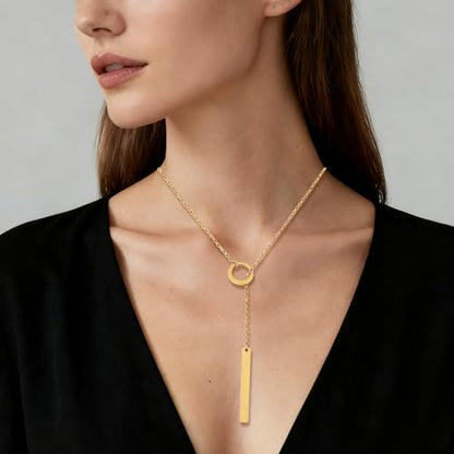 Mikovivi Long Gold Necklace for Women, Dainty Lariat Y-Shaped Pendant Necklace Adjustable Minimalist Jewelry for Women Birthday Holiday Accessories Gifts