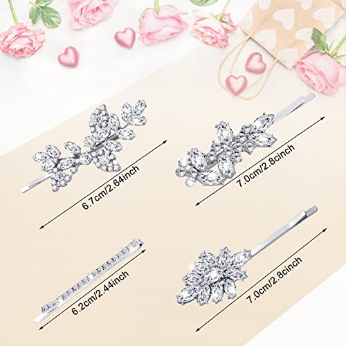 Janinka 10 Pieces Rhinestone Wedding Hair Clips Bridal Crystal Bobby Pins Silver Barrette Leaf Flower Wedding Elegant Hair Accessories for Bride Women and Girls(Rhinestone Style) - color: Rhinestone style