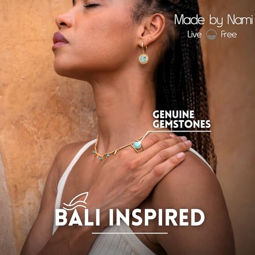 Made by Nami Adjustable Gold Plated Gemstone Ring for Women Handmade Boho Stacking Rings Chunky Open Band Turquoise Statement Jewelry Unique Minimalist Design for Everyday or Special Occasions - style: Double Row Turquoise Stone