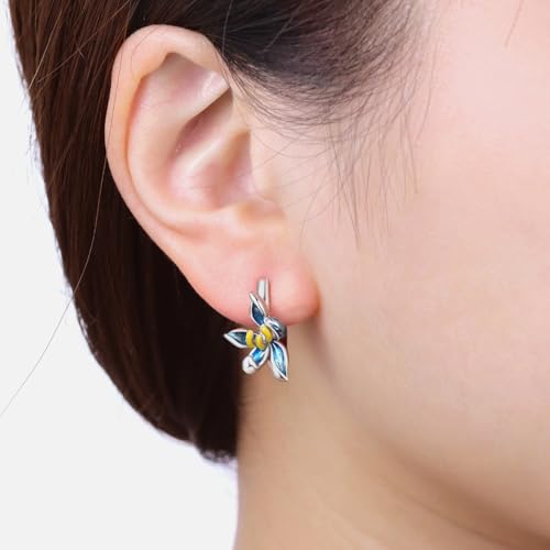 Floral Hoop Earrings 925 Sterling Silver with 14K Gold Plating – Lightweight CZ Flower Hoops | Hypoallergenic Jewelry for Women | Gift Box + Polishing Cloth - color: 18mm Blue Orchid Earrings