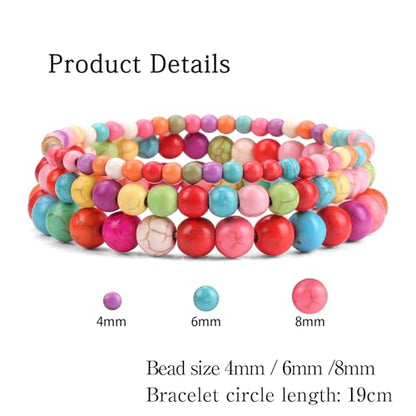3 PCS Healing Crystal Bracelets for Women 8mm Natural Stone Beaded Stretch Bracelet Amethyst Jewelry Gifts - color: 4,6,8mm colorful