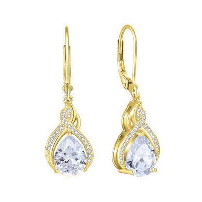 925 Sterling Silver Infinity Teardrop Earrings for Women | Lwsary Dangle Drop Leverback Earrings, Pear Shaped Birthstone Jewelry for Her - color: Gold