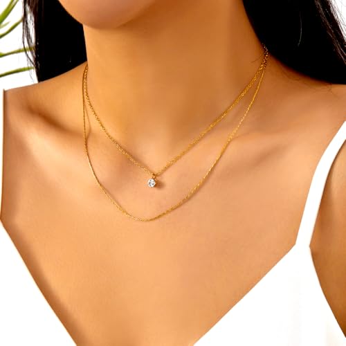 Gmai Layered Necklaces for Women Gold Plated 3/4/5 Piece Adjustable Stackable Necklace Set with Pearl Cross Coin Pendant Dainty Gold Silver Choker Chain Jewelry Gift for Her - style: Zircon 2PC