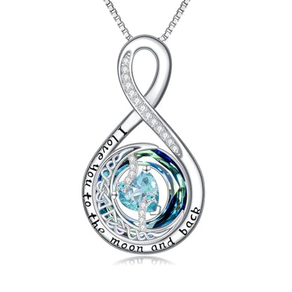 TOUPOP Birthstone Necklace for Women 925 Sterling Silver Moon and Star Pendant Necklaces I Love You to the Moon and Back Jewelry Anniversary Birthday Gifts for Her Wife Girlfriend Mom - color: 03-Mar-Aquamarine