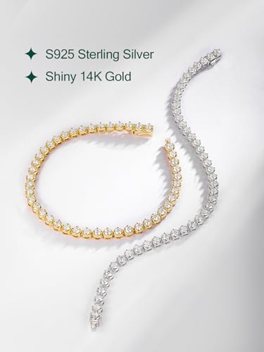 Sterling Silver 14K Gold Plated 2.5mm/3mm/4mm/5mm Round Cut Moissanite Tennis Bracelet, Classic Luxury Bezel Set Diamond Bracelets for Women Men Wedding Birthday Jewelry, Size 6.5" 7" 7.5" 8.3" - color: 2.5mm Width-Moissanite-Gold, size: 6.5 Inch (Fit Wri