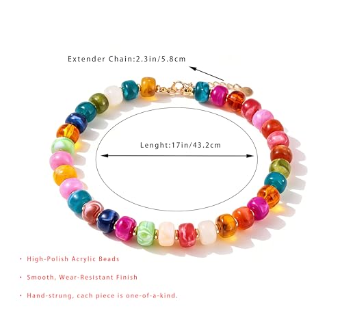 Rainbow Beaded Necklace for Women - Boho Necklaces Chunky Necklace for Summer Vacation Jewelry, Colorful Seed Bead Choker Statement Necklace - color: Finest D