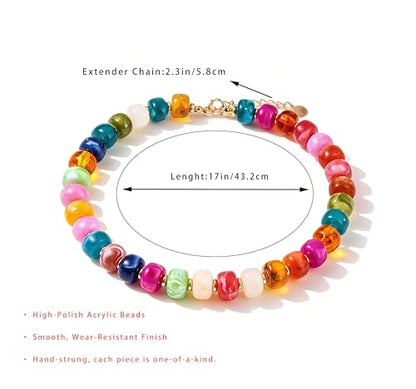 Rainbow Beaded Necklace for Women - Boho Necklaces Chunky Necklace for Summer Vacation Jewelry, Colorful Seed Bead Choker Statement Necklace - color: Finest D