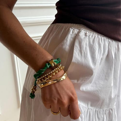 VLINRAS Bubble Initial Bracelet for Women Men, Green & Blue Knotty Puffy Letter Bracelets Gifts for Mom Dad Friends - color: Green- T