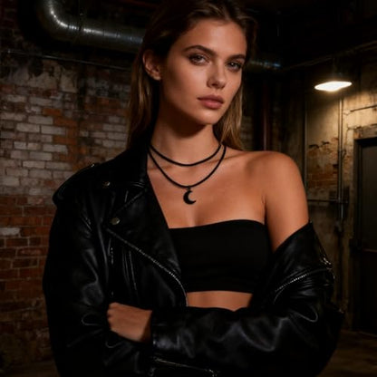 Gothic Gift Black Choker Necklace for Women, Goth Adjustable Y2K Collar Necklaces Halloween Vampire Accessories Fashion Jewelry - color: Black Moon