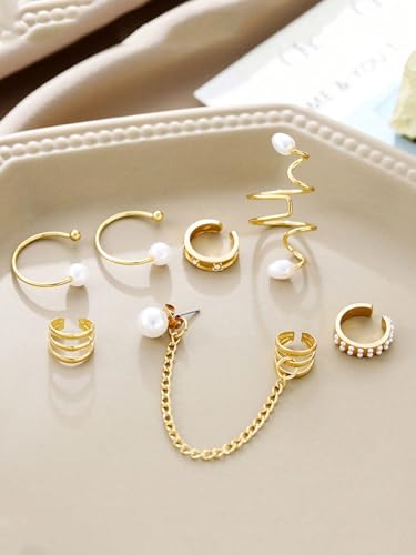 pcs Pearl Tass Chain Clip On Earrings for Women Punk Style Fashion Jewelry Accessories Set
