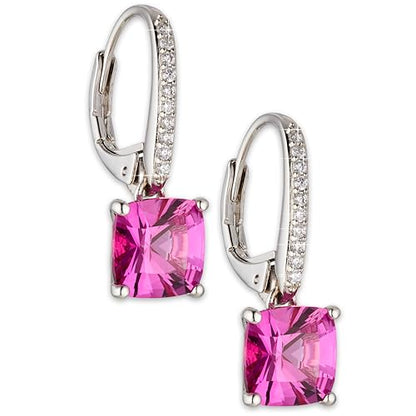 NADRI Cushion Cut CZ Leverback Earrings - color: Cushion - Pink