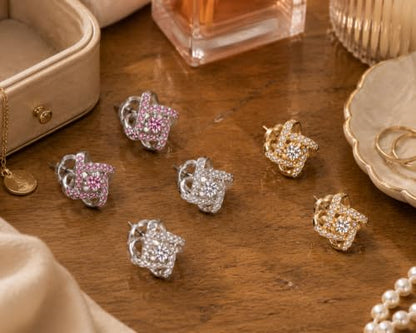 Amy & Annette Sterling Silver Love Knot Stud Earrings with Crystals | Hypoallergenic Aretes de Plata Para Mujer | 925 Sterling Silver Earring | Stud Earrings for Women | Lightweight - color: Gold