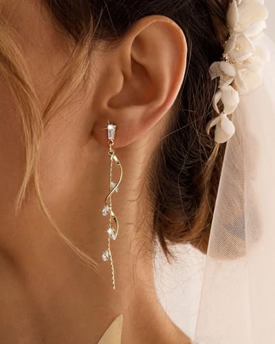 14K Gold Plated/Sterling Silver CZ Pearl Drop Dangle Earrings for Women - color: Gold-Tassel CZ