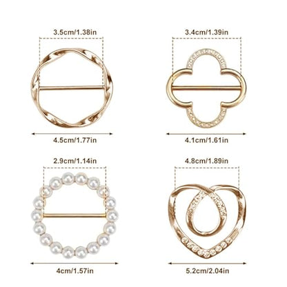 4PCS Scarf Ring Clip Scarf Rings for Women Button Covers for Women Blouses Shirt Tightener Clip Cinch Pin Clothes Jewelry - color: A4