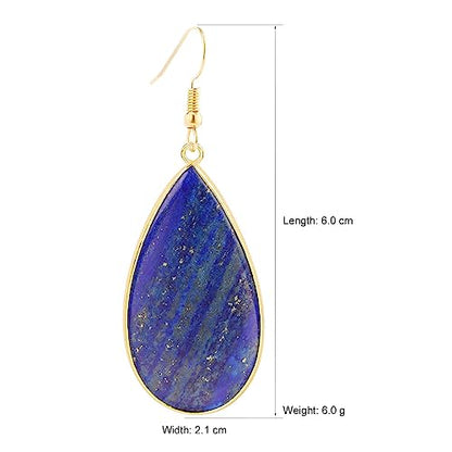BaubleStar Natural Crystal Healing Stone Earrings Statement Teardrop Dangle Earrings for Women - color: Blue Stone