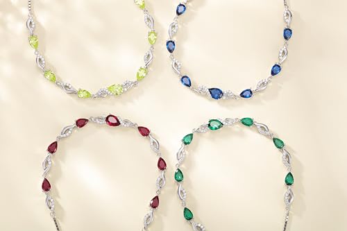 FANCIME Birthstone Teardrop Tennis Bracelet for Women, Sterling Silver 9x7mm main Gemstone Bolo Adjustable Chain Bracelet Fine Jewelry Birthday Gifts for Women Mom Wife Her - color: 06-Alexandrite