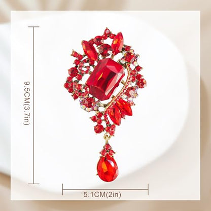 YOQUCOL Retro Austrian Crystal Big Brooch Pin for Women Large Flower Shape Brooches Lapel Pins for Sweater,Coat Dress Accessories - color: B-Red