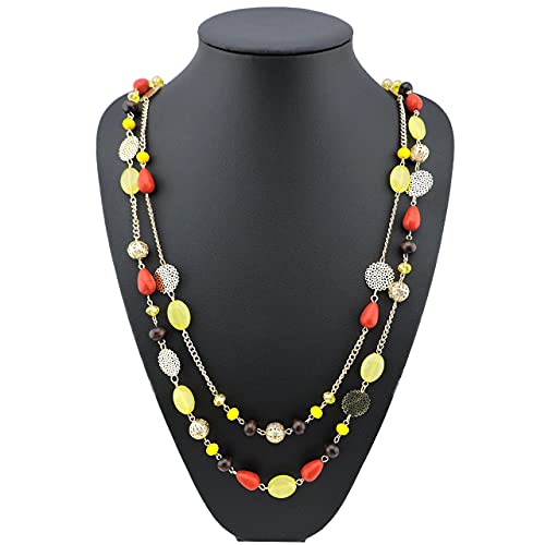 Bocar Long Necklaces for Women Trendy, Boho Layered Crystal Beaded Collar Necklaces for Women, Fashion Statement Necklaces Jewelry - color: Yellow