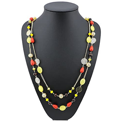 Bocar Long Necklaces for Women Trendy, Boho Layered Crystal Beaded Collar Necklaces for Women, Fashion Statement Necklaces Jewelry - color: Yellow
