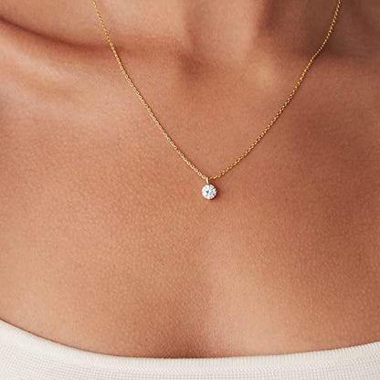 PAVOI 14K Gold Plated Cubic Zirconia Diamond Pendant Necklace for Women | Adjustable Slider - style: Round 7.2mm