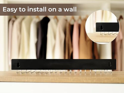 StorageWorks Tie Rack with 20 Hooks, 2 Set Wall Mounted Wood Hanger, Black | Sturdy Black Tie Rack Hanger with 180° Swivel Hooks, Wall-Mounted Space Saver for Ties, Belts, Scarves in Closet - color: Black (With 20 Hooks)