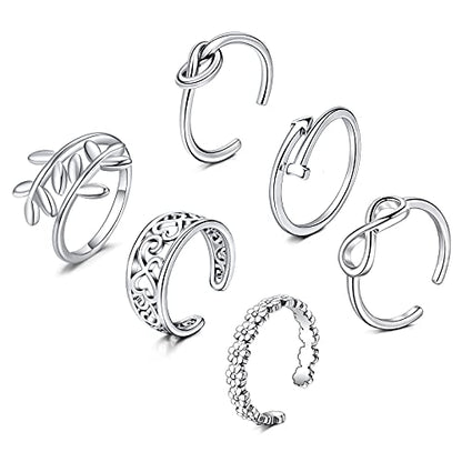 JFORYOU Toe Rings for Women Adjustable Open Toe Rings with Anklet Set CZ Flower Toes Ring for Summer Beach Foot Jewelry - color: 9 Pcs Silver Set