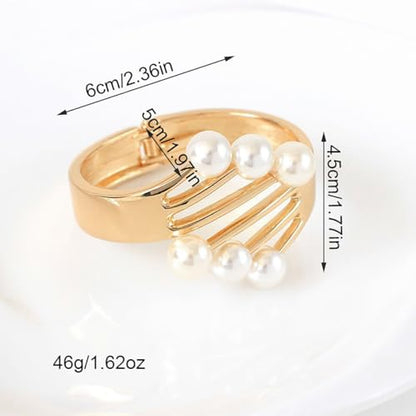 Dainty Pearl Cuff Bracelet for Women Elegant Layered Cuff Bracelet Statement Chunky Gold Bracelets Multi-layer Open Bangle Geometric Winged Bracelets Everyday Party Jewelry - color: Gold