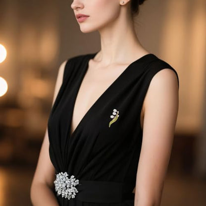 Flower Brooch for Women Rhinestone Pearl Zirconia Flower Lapel Pin Birthday Holiday Gift for Mother Wife Girlfriend - color: 08 Lily of the Valley-1