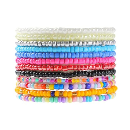 8-20Pcs Colorful Bohemia Seed Beaded Bracelets Handmade Adjustable Stackable Rainbow Beads Stretch Bracelets Anklet Multilayer Vacation Elastic Bangle for Women Summer Beach Boho Jewelry Gift - style: 12pcsC