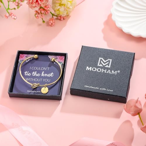 M MOOHAM Gold Initial Bracelets Gifts for Women Teen Girls - Dainty Tie the Knot Letter A-Z Initial Bracelet for Women 14K Gold Plated Cuff Bracelet Jewelry Personalized Bridesmaid Proposal Gifts - style: L - Rose Gold Plated