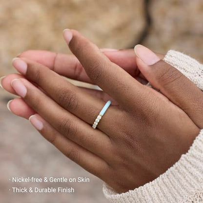 STORYJEWELLERY Eternity Band Rings for Women, Enamel Ring, Blue Ring, Stackable Wedding Bands for Women, 18K Gold Plated Cubic Zirconia Rings