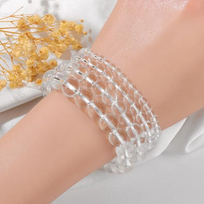 Vinswet 4pcs Beaded Bracelets for Women,Natural Healing Crystal Gemstones Bracelet,Anxiety Stress Relief Bracelet Handmade purple Jewelry Gifts for Women - color: Clear crystal