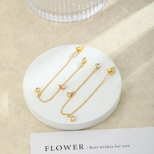 Chunky Hoop Huggie Dangle Tassel Pearl Bow Heart Charm Stud Cilp-on Earrings for Women, 14K Gold plated/Sterling Silver Plated CZ Large Jewelry Vintage Dainty Trendy Gift Daily Prom Party - style: 3CZ Tassel-GD
