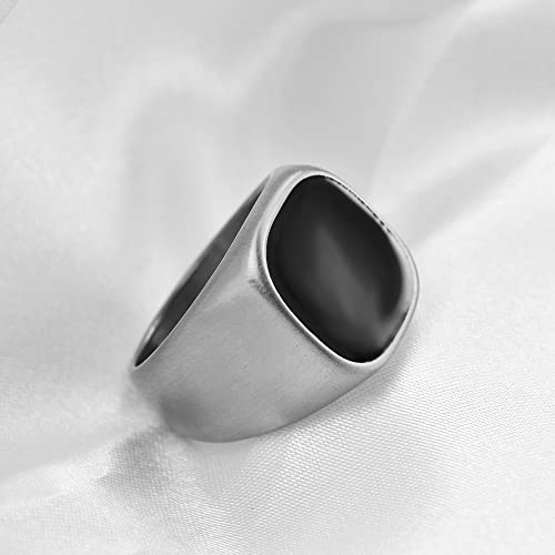 VQYSKO 14K Gold Plated Square Signet Ring | Stainless Steel Band for Men - color: Square Silver+Black