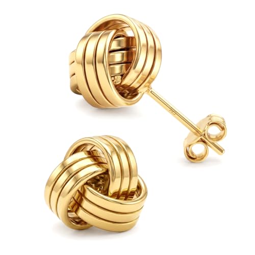 LeCalla Sterling Silver Love Knot Stud Earrings - Lightweight Italian Design Twisted Earrings for Women - color: Yellow-Gold Love Knot