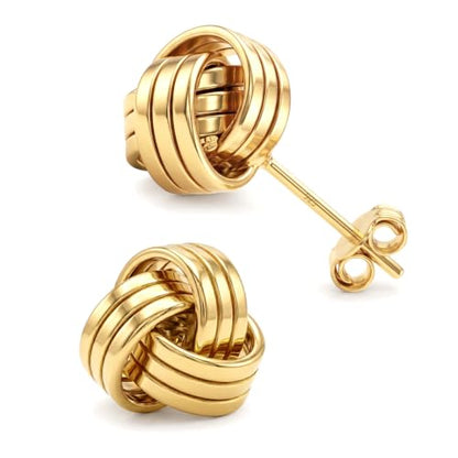 LeCalla Sterling Silver Love Knot Stud Earrings - Lightweight Italian Design Twisted Earrings for Women - color: Yellow-Gold Love Knot