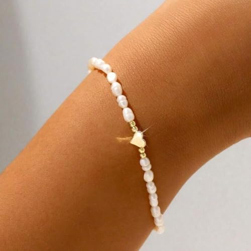 Pearl Bracelets for Women Dainty Gold Pearl Stretch Stackable Bracelet Bridesmaid Wedding Jewelry Gifts Prom Wedding Guest Dress - color: F:Gold Heart Bracelet