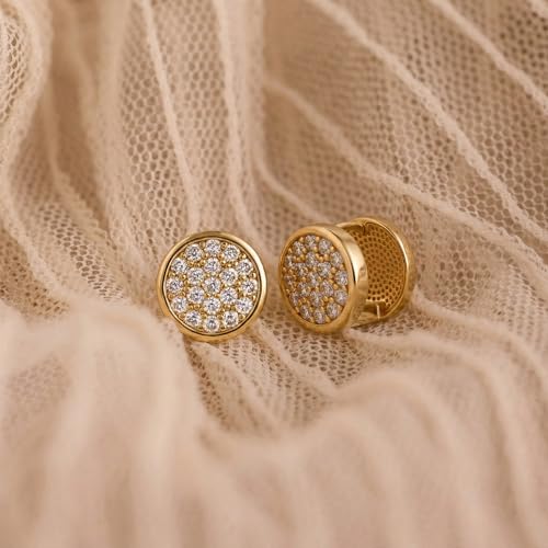 Hoop Earrings for Women 14K Gold Plated Huggie | U Shape,Cubic Zirconia,Dainty,Small,Simple,Lightweight,Hypoallergenic,Trendy,Everyday Jewelry,Gift - color: 01. Round