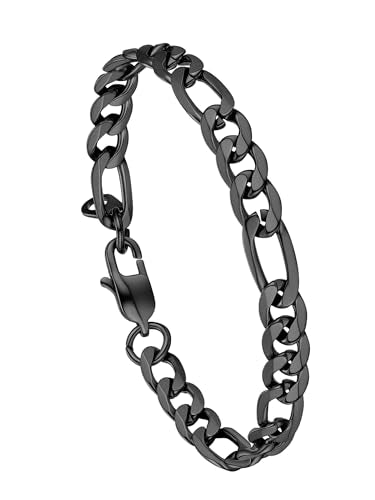 PROSTEEL Bracelets for Men, Figaro/Cuban Mens Bracelet, Silver/Gold/Black | 6/9/13mm Width, 7.5/8.3/9" Length, Stainless Steel Mens Bracelet, Durable & Non Tarnish, Chunky Jewelry with Gift Box - style: A 6mm-Figaro-Black