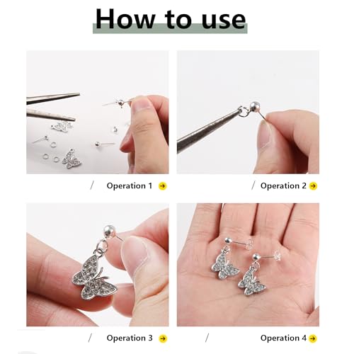 925 Sterling Silver Earrings Making Posts Ball Studs with Loop Ear Backs | Hypoallergenic 3/4/5mm Ball/Flat Stud Post Replace Butterfly Ear Backs for Dangle Charm Pendant Earring Jewelry Making Set - color: Ball_Silver